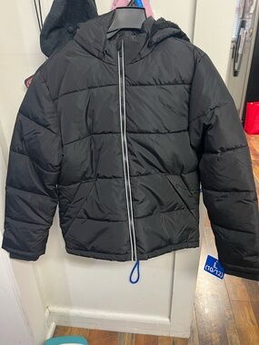 Kids Black Hooded Puffer Jacket - Unbranded